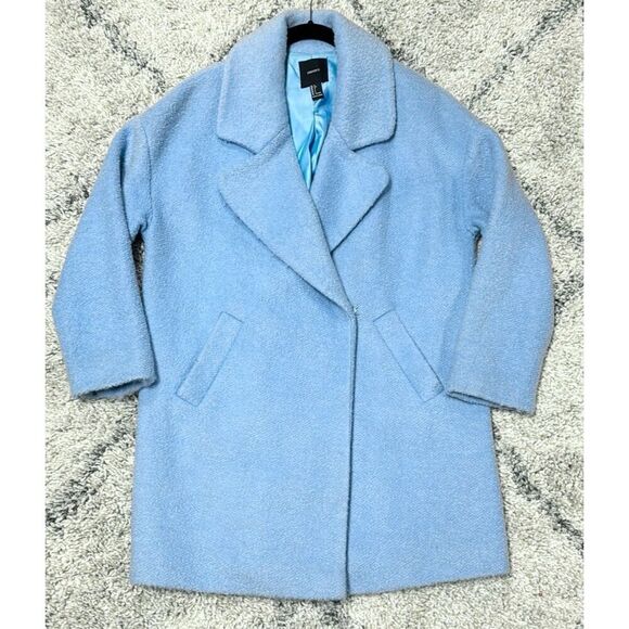 Forever 21 Women’s Powder Blue Oversize Wool Blend Coat Size Large - Picture 1 of 4